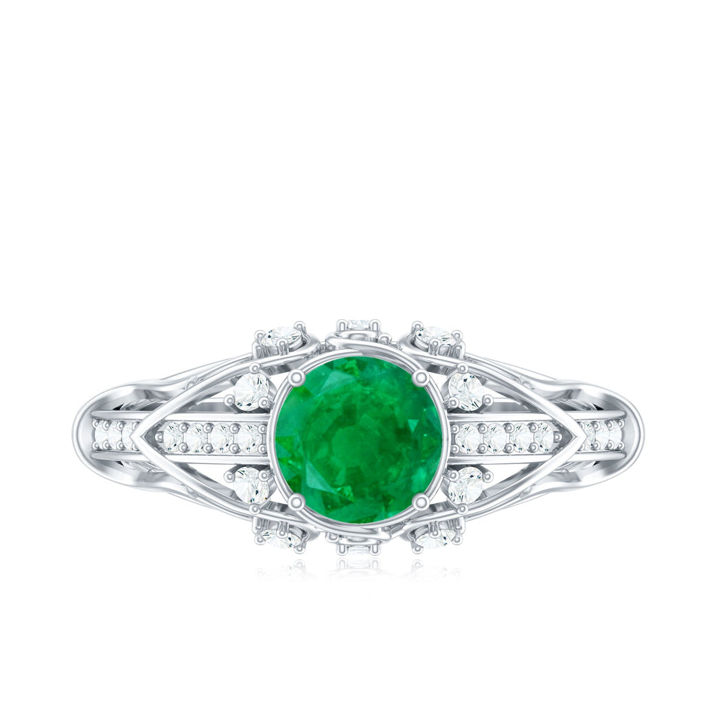 Natural Emerald Diamond Retro Engagement Ring