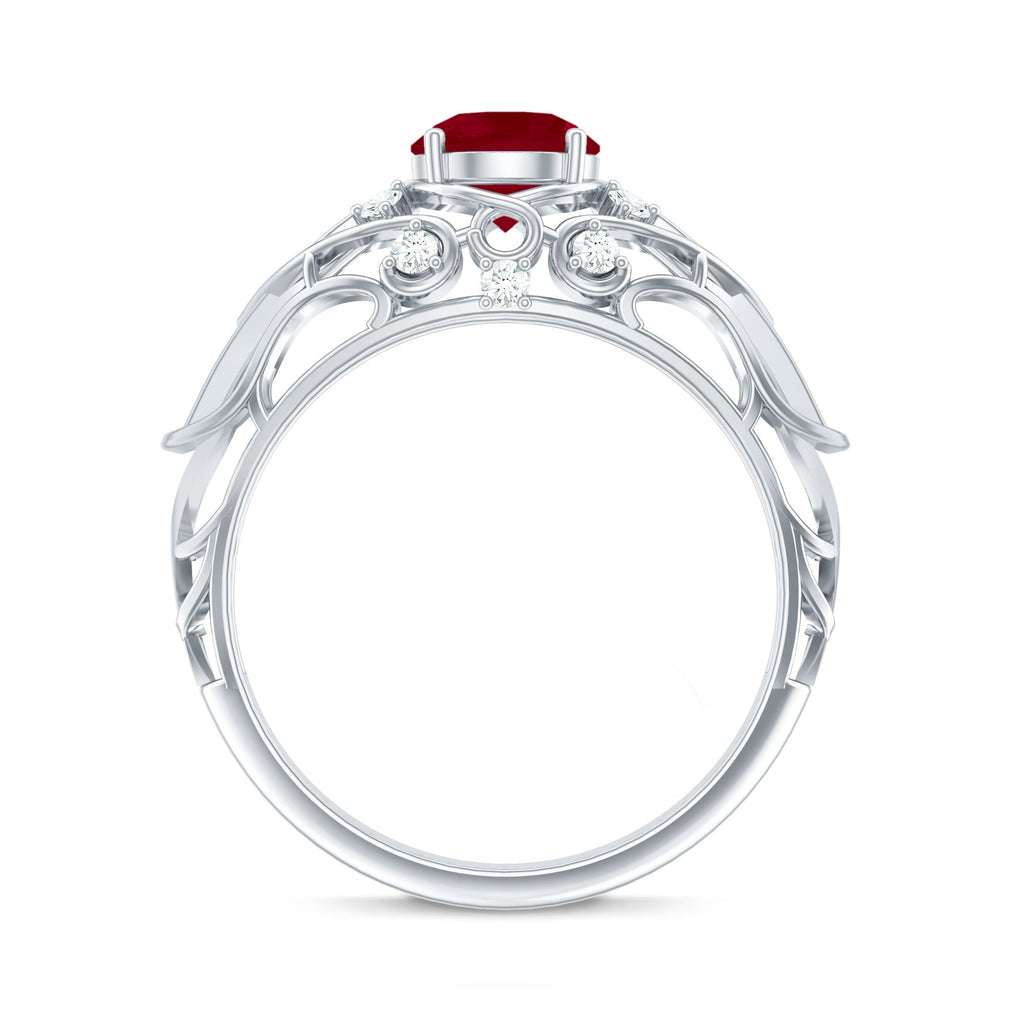 Vintage Inspired 0.6 Carat Ruby Engagement Ring with Diamond