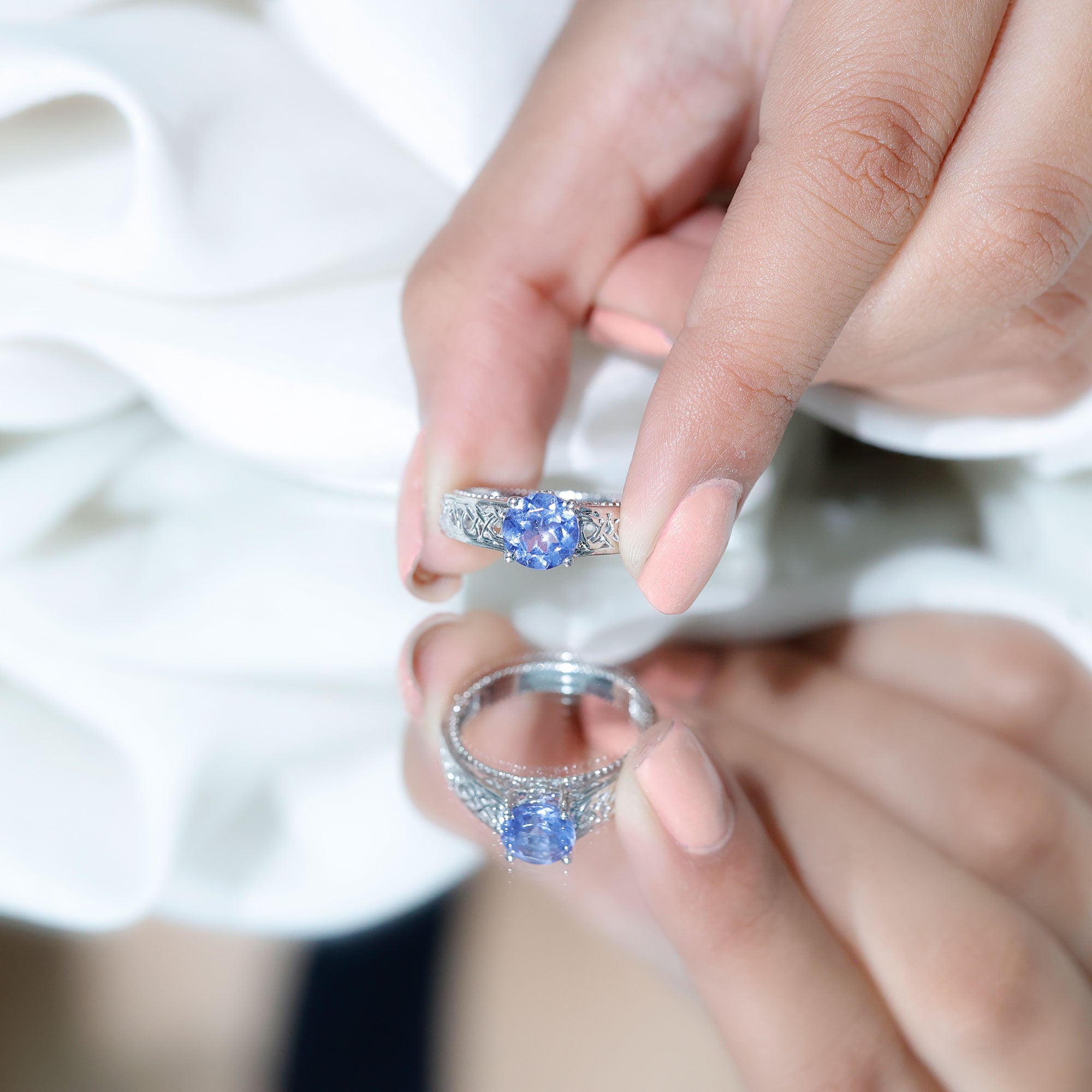 1.6 Carat Lab Created Tanzanite Engagement Ring with Celtic Design