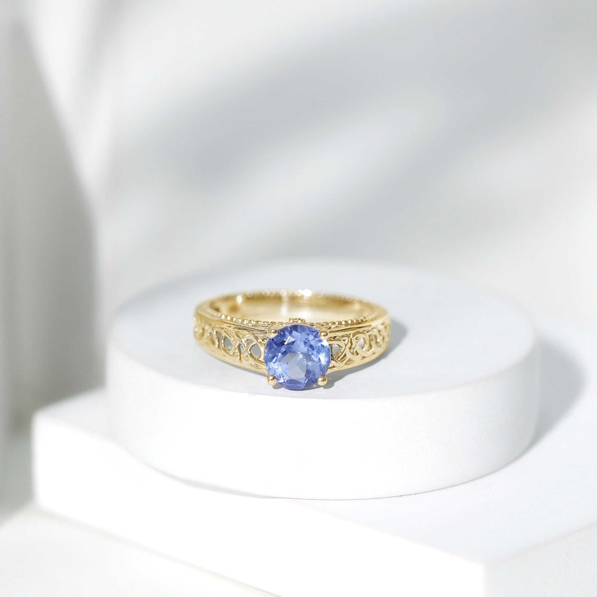 1.6 Carat Lab Created Tanzanite Engagement Ring with Celtic Design