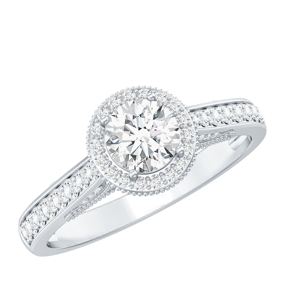 Certified Round Moissanite Halo Engagement Ring for Women