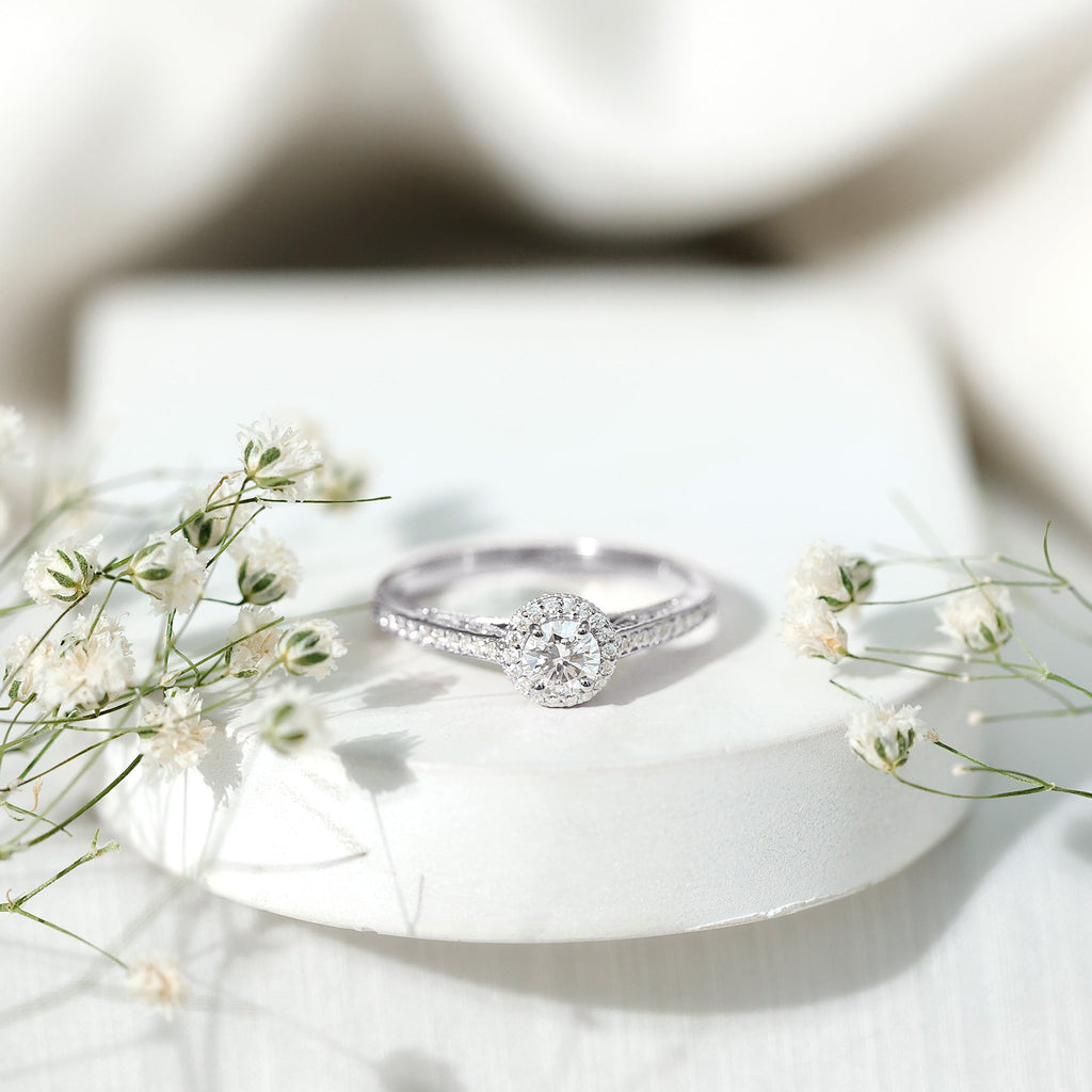 Certified Round Moissanite Halo Engagement Ring for Women