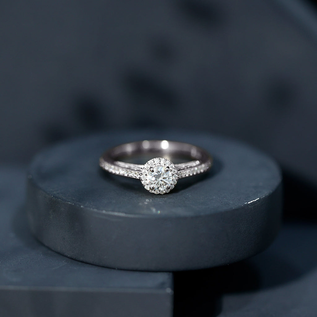 Certified Round Moissanite Halo Engagement Ring for Women