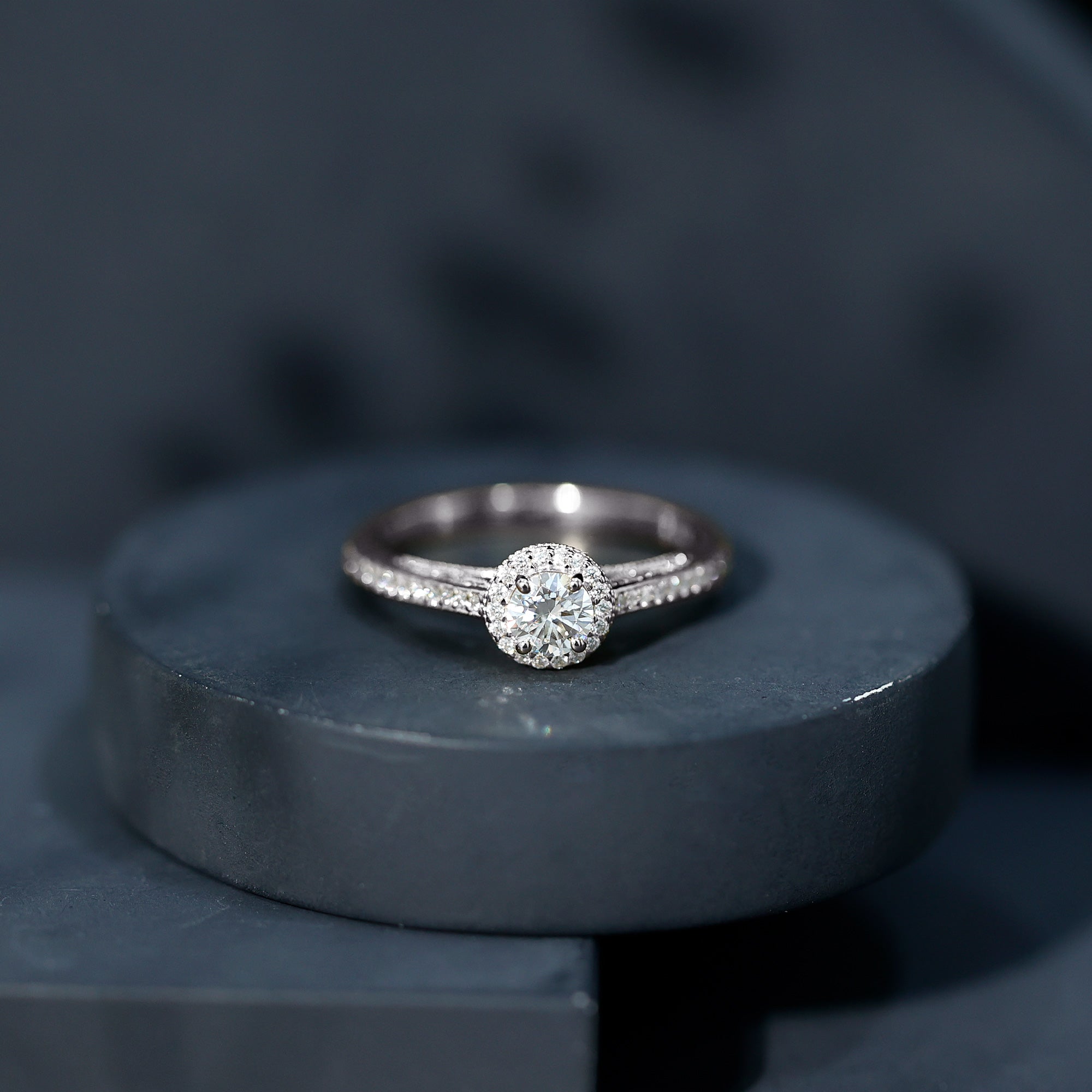 Certified Round Moissanite Halo Engagement Ring for Women