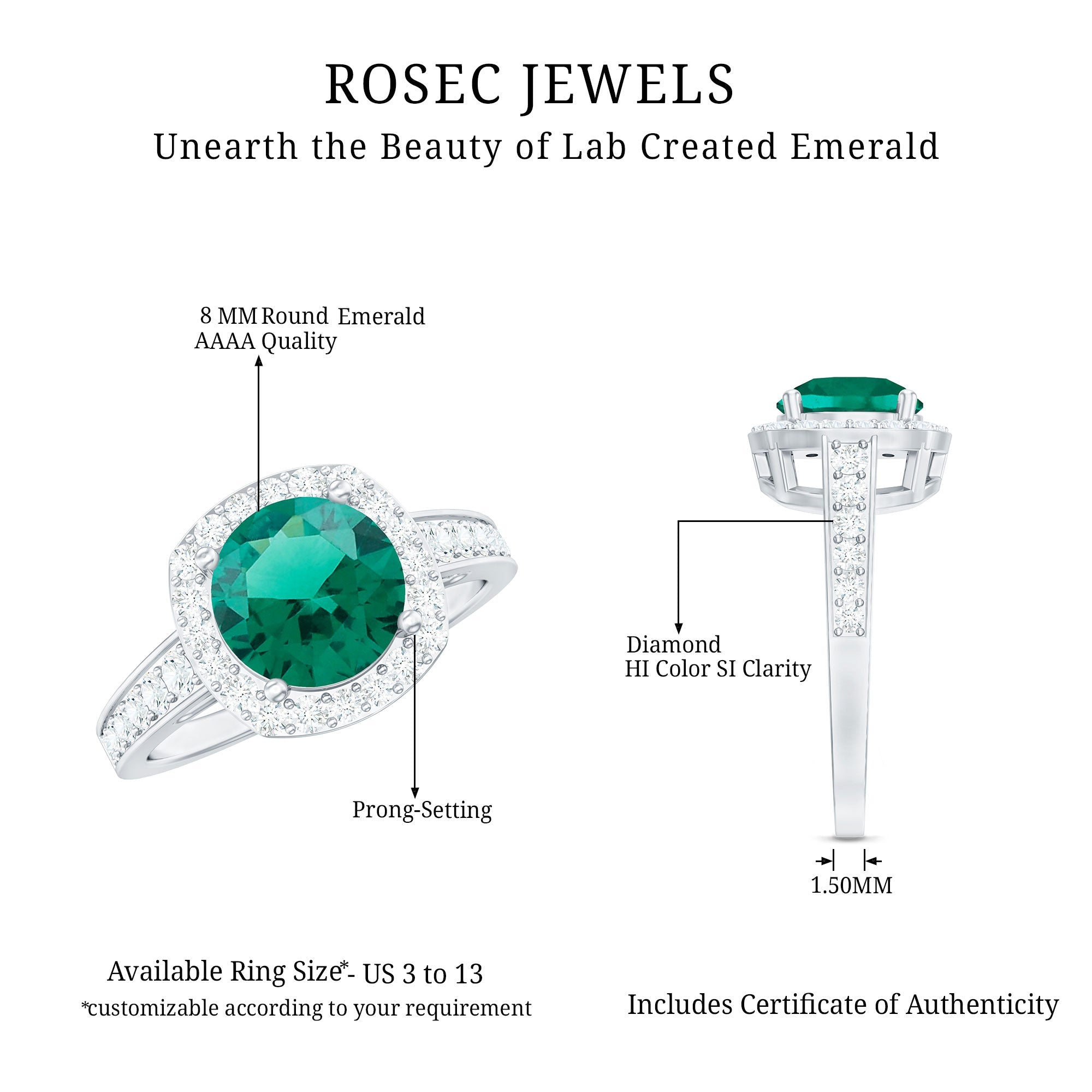 Certified Lab Grown Emerald Diamond Vintage Looking Engagement Ring