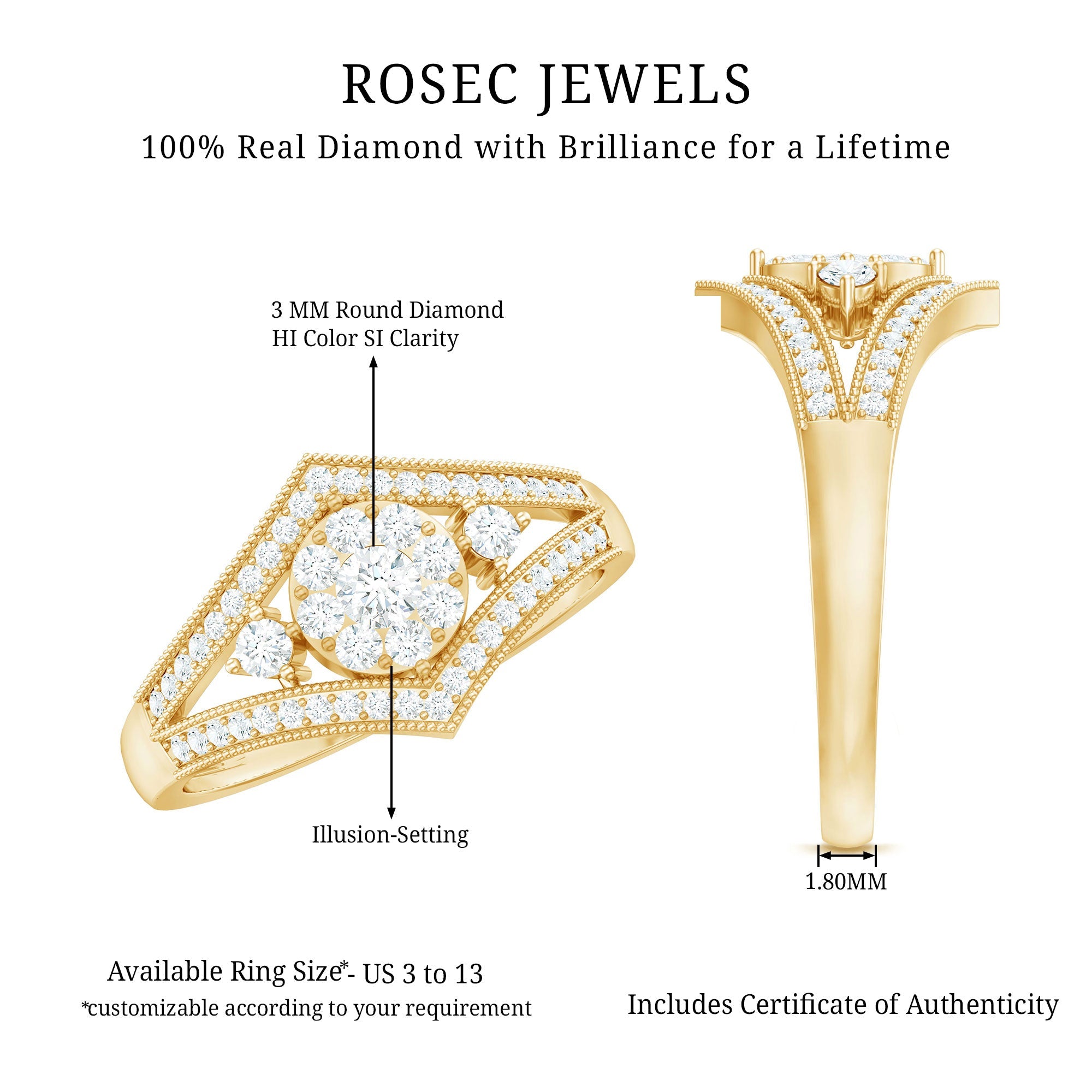 Round Diamond Vintage Ring in illusion Setting