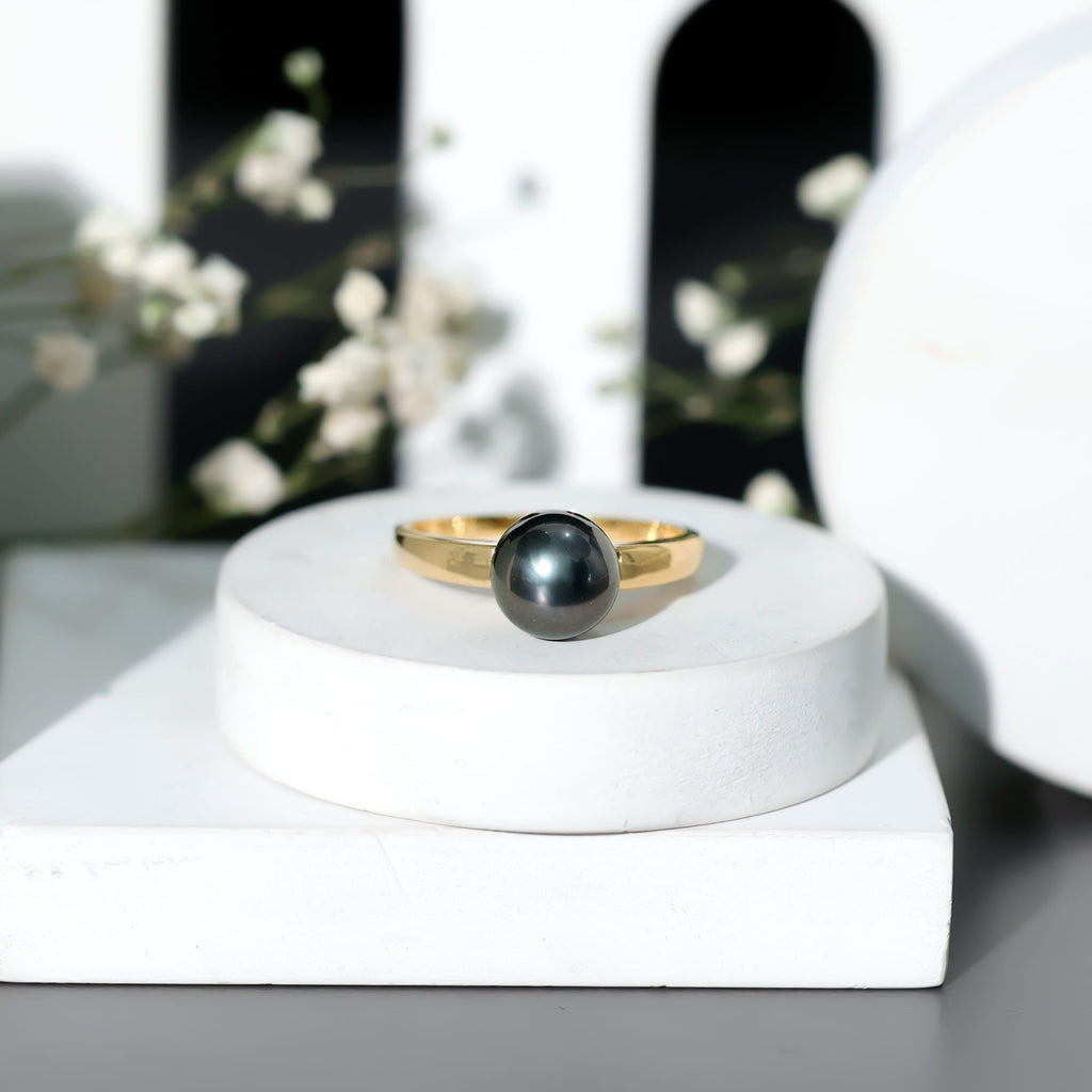 Handpicked Natural Black Pearl Solitaire Engagement Ring With Certificate