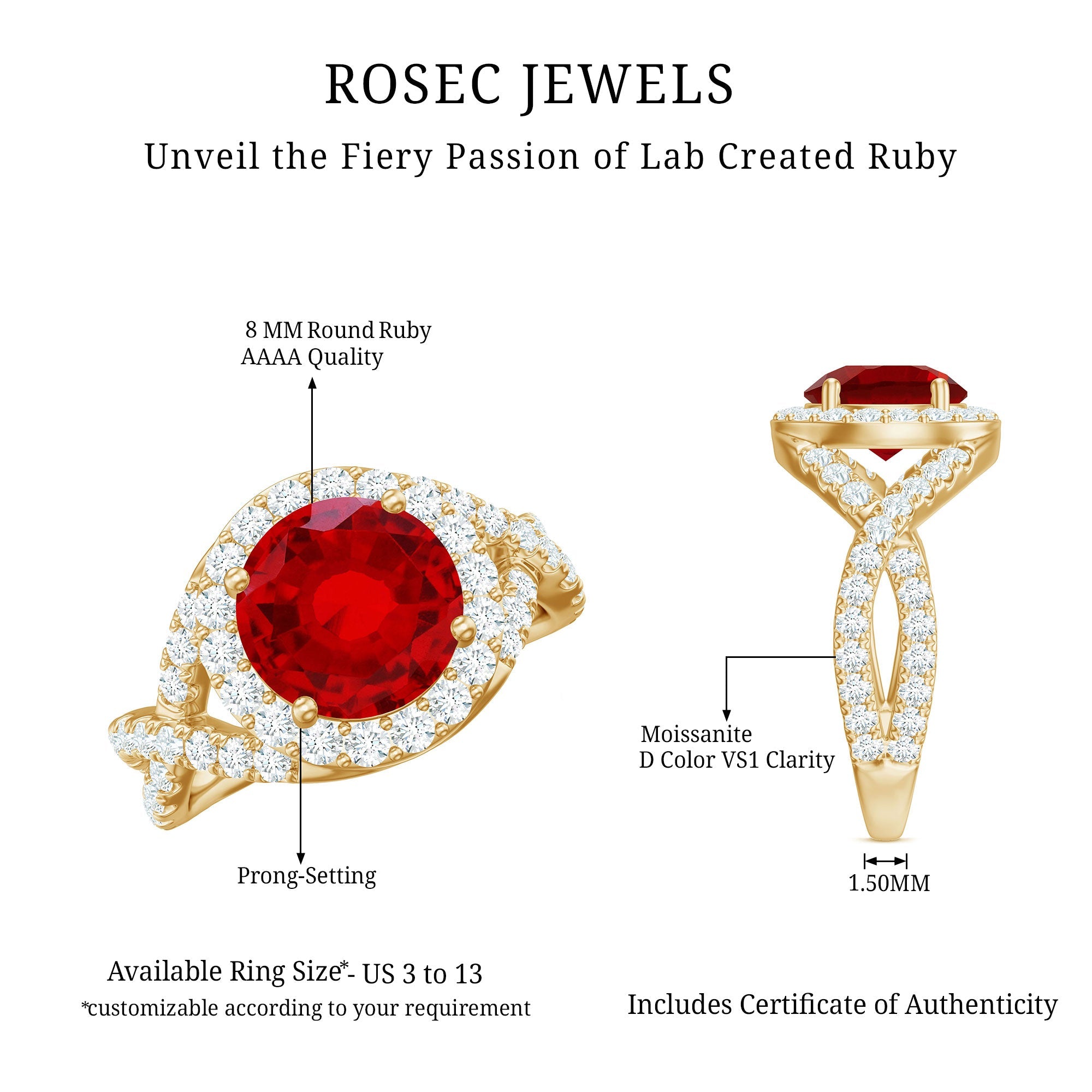 Lab Created Ruby Criss Cross Engagement Ring with Moissanite Halo