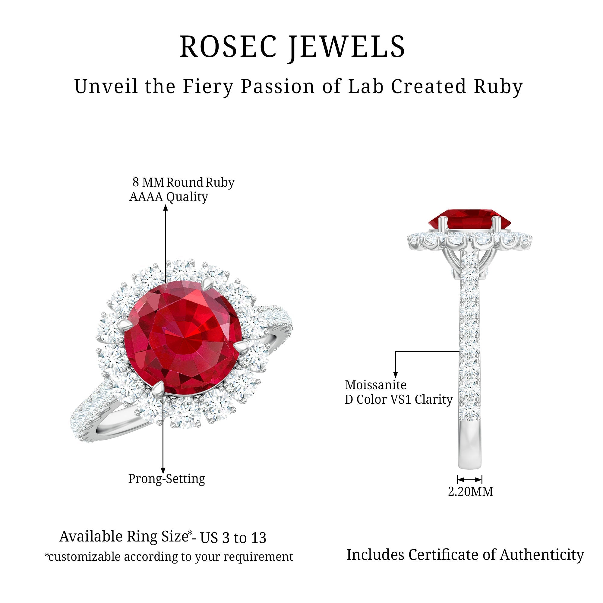 Round Lab Created Ruby and Moissanite Halo Engagement Ring