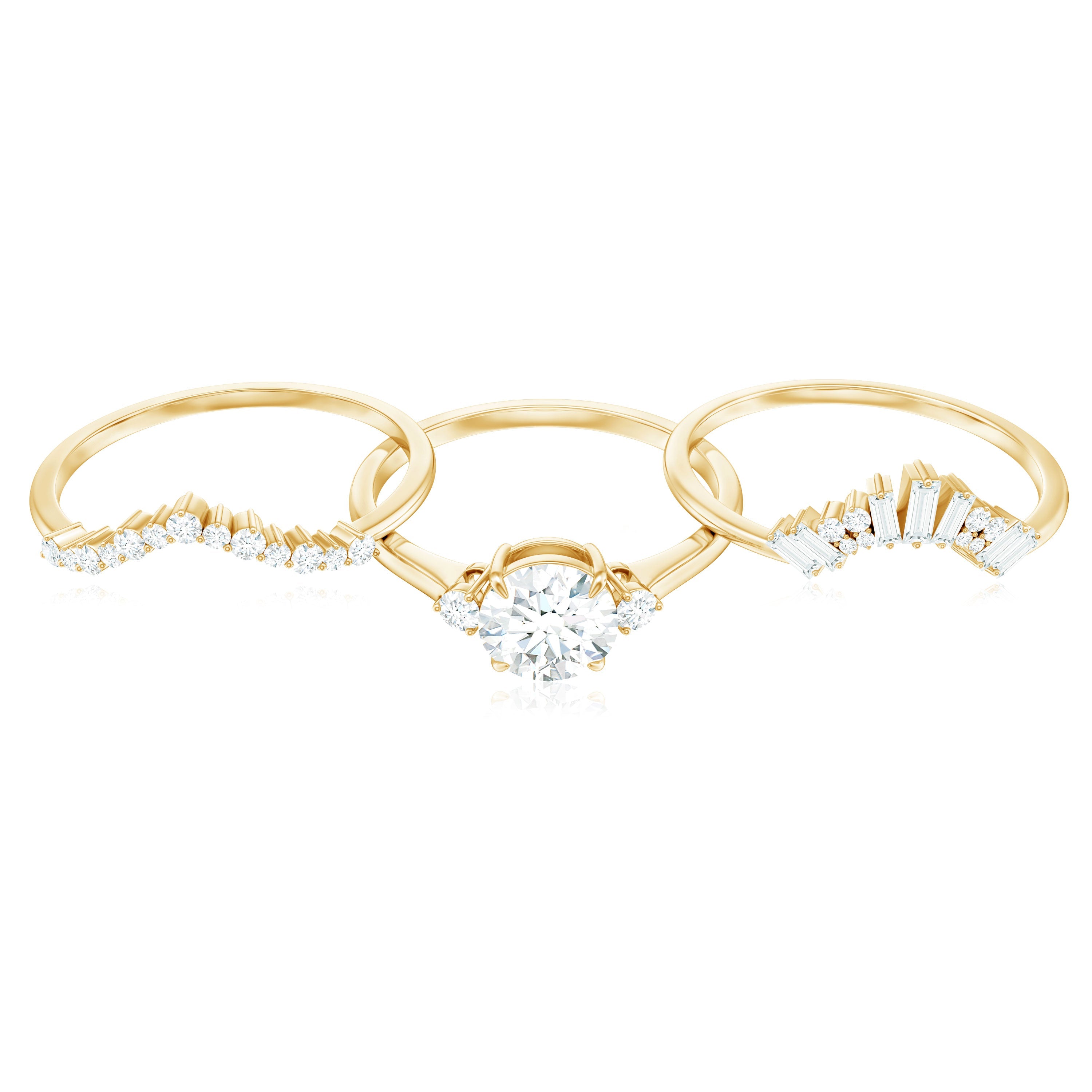 Vintage Inspired Moissanite 3 Piece Wedding Ring Sets