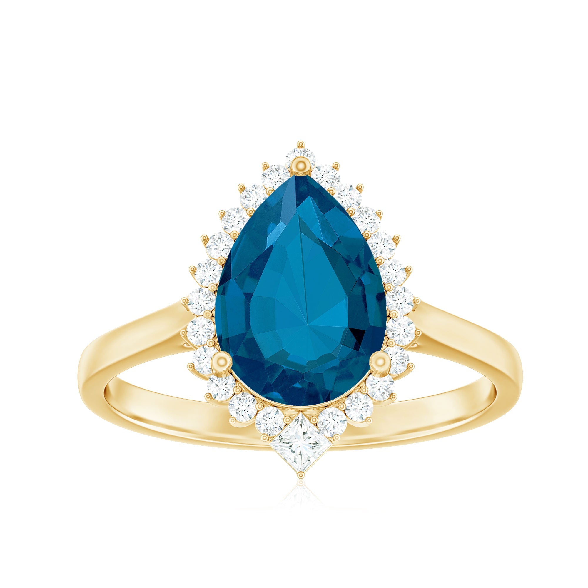 Pear Shaped London Blue Topaz and Diamond Statement Engagement Ring