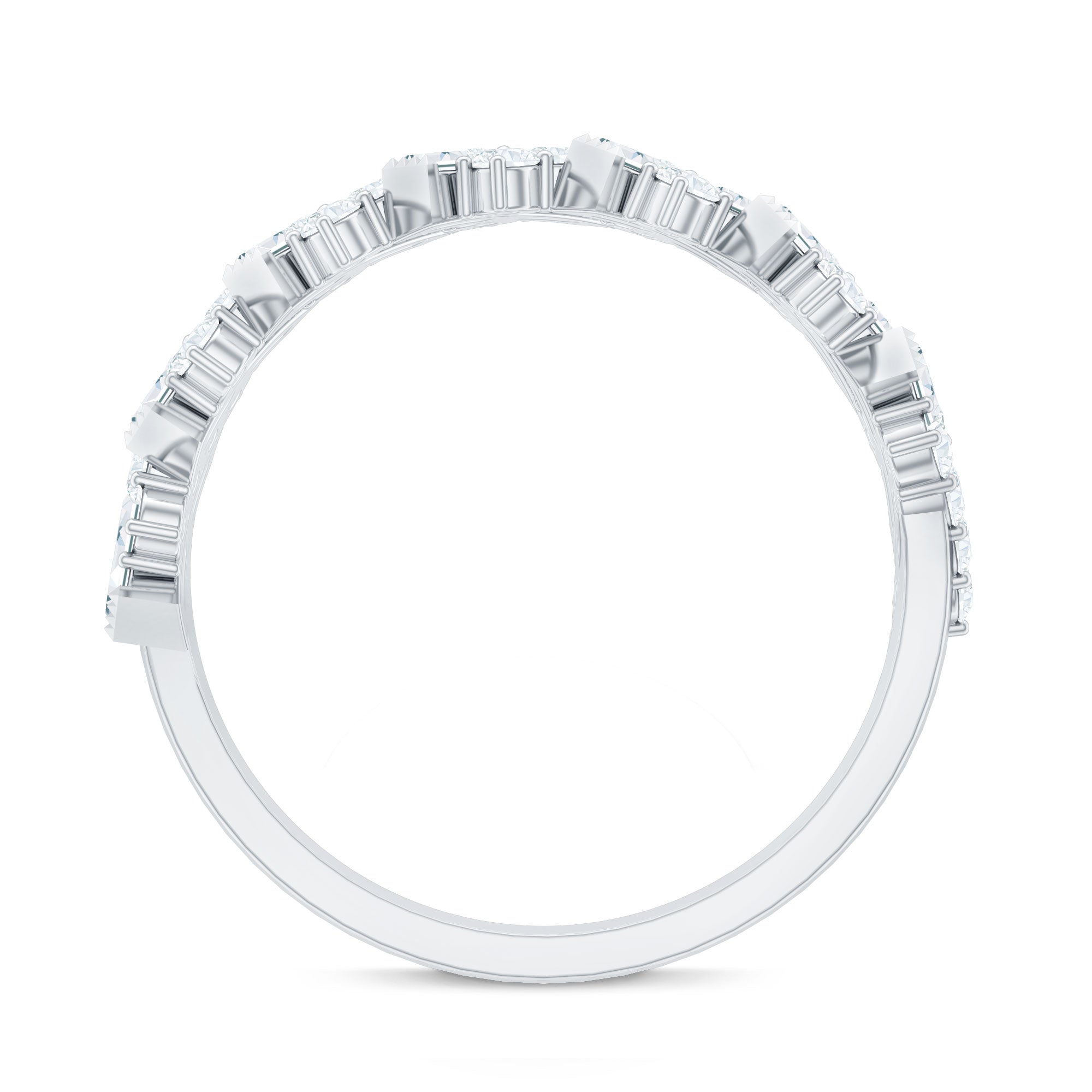 Certified Baguette and Round Moissanite Half Eternity Wedding Band