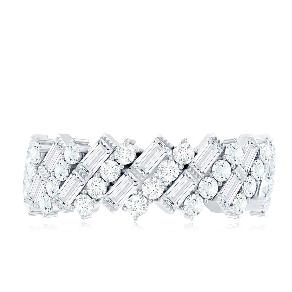 Certified Baguette and Round Moissanite Half Eternity Wedding Band