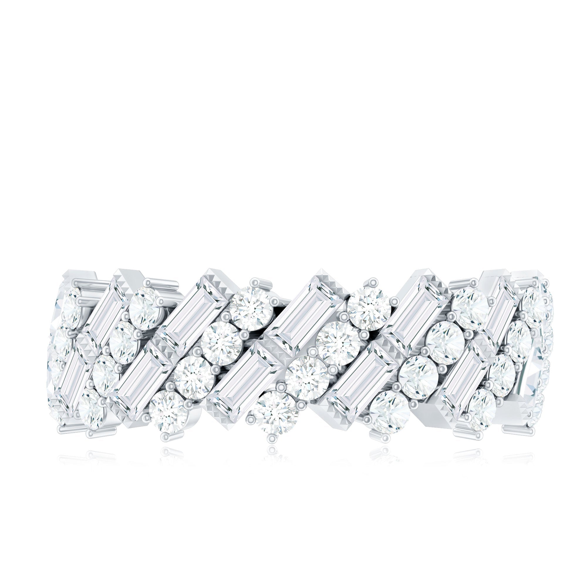 Certified Baguette and Round Moissanite Half Eternity Wedding Band
