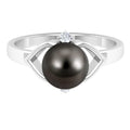 Genuine Tahitian Pearl Solitaire Split Shank Engagement Ring with Diamond