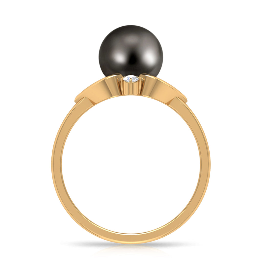 Genuine Tahitian Pearl Solitaire Split Shank Engagement Ring with Diamond