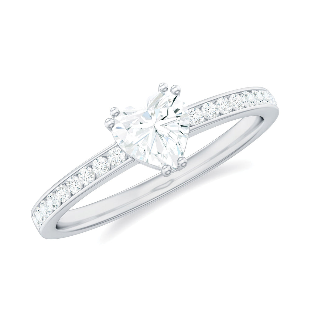 Solitaire Moissanite Heart Promise Ring with Side Stones