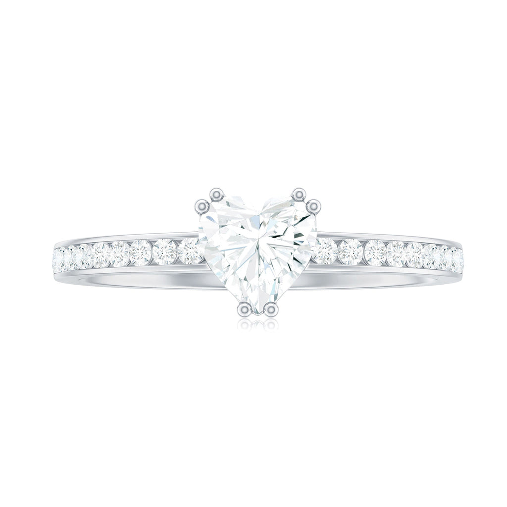 Solitaire Moissanite Heart Promise Ring with Side Stones