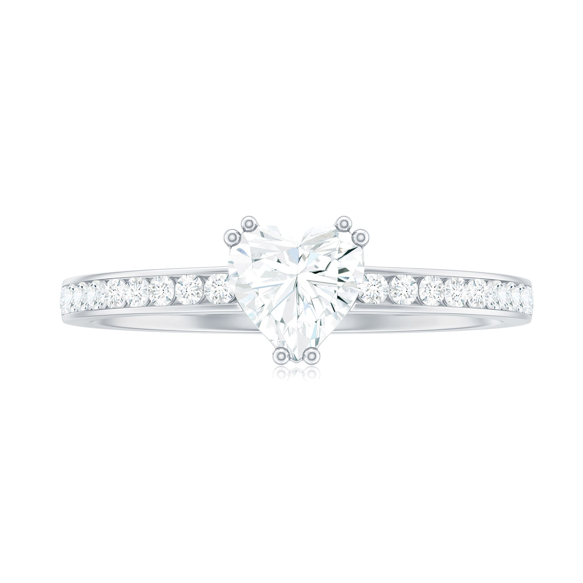 Solitaire Moissanite Heart Promise Ring with Side Stones