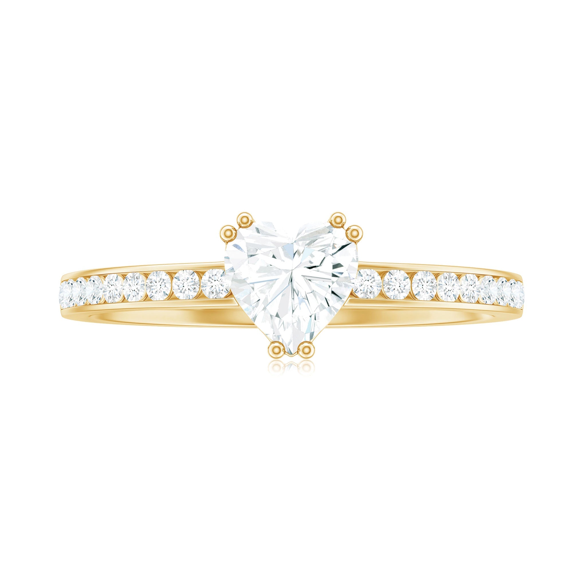 Solitaire Moissanite Heart Promise Ring with Side Stones