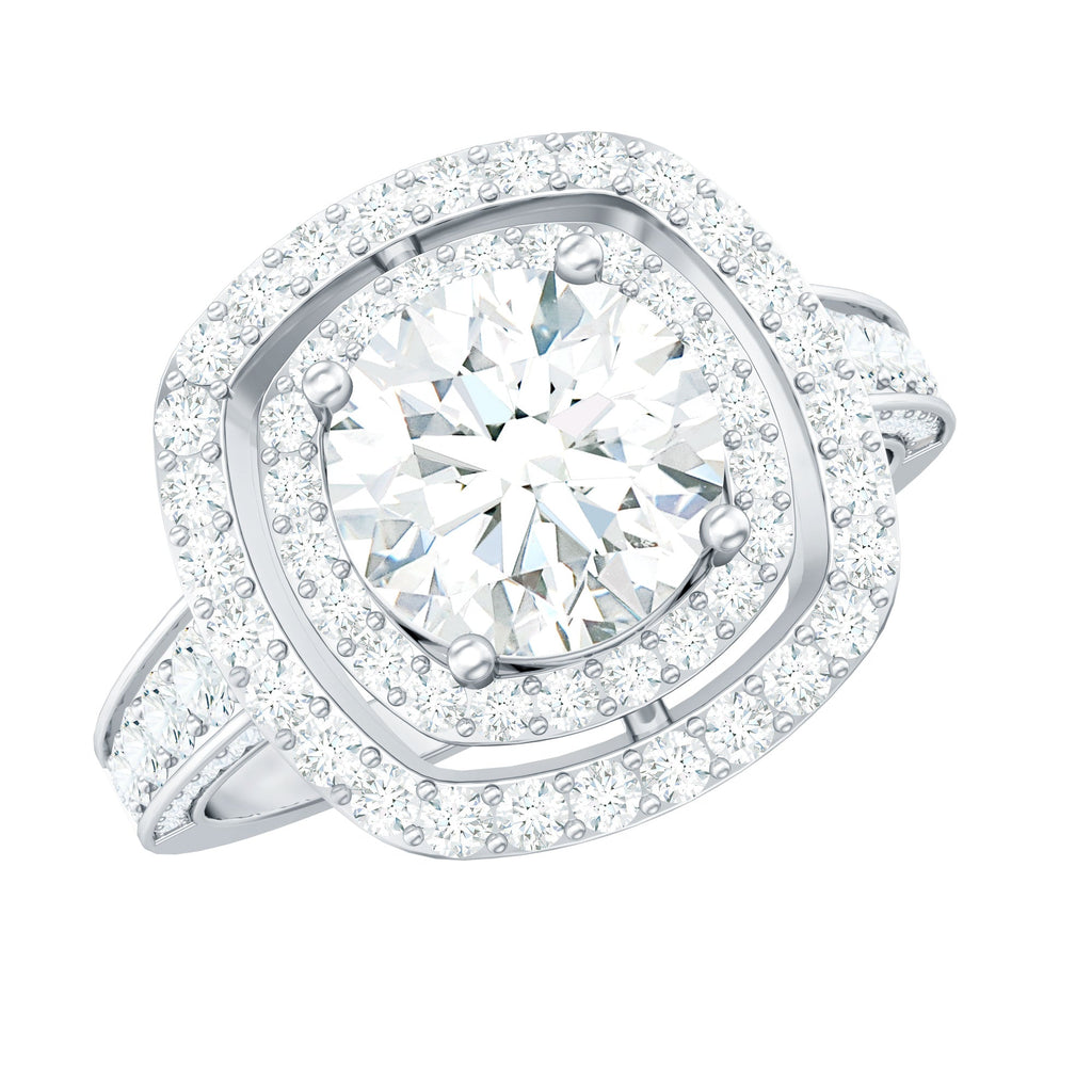 8mm Round Shape Moissanite Double Halo Statement Ring
