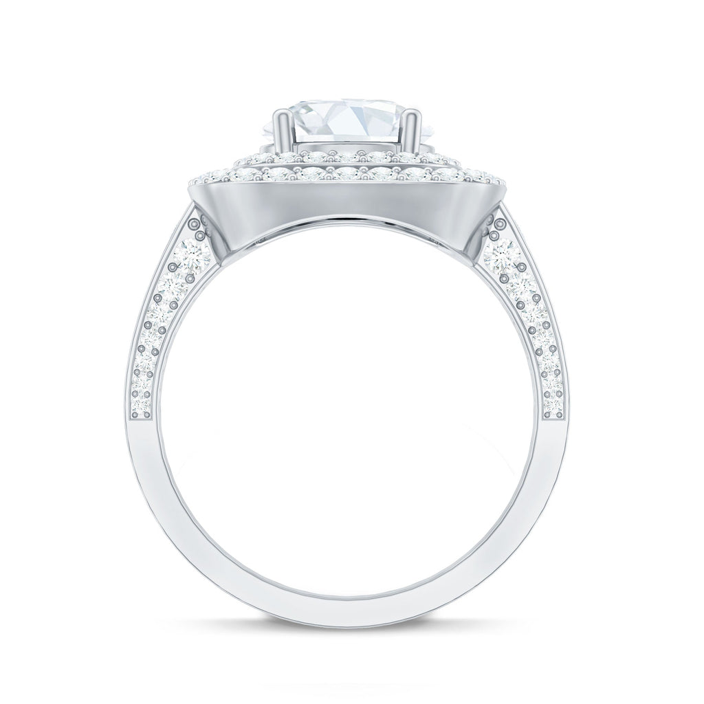 8mm Round Shape Moissanite Double Halo Statement Ring