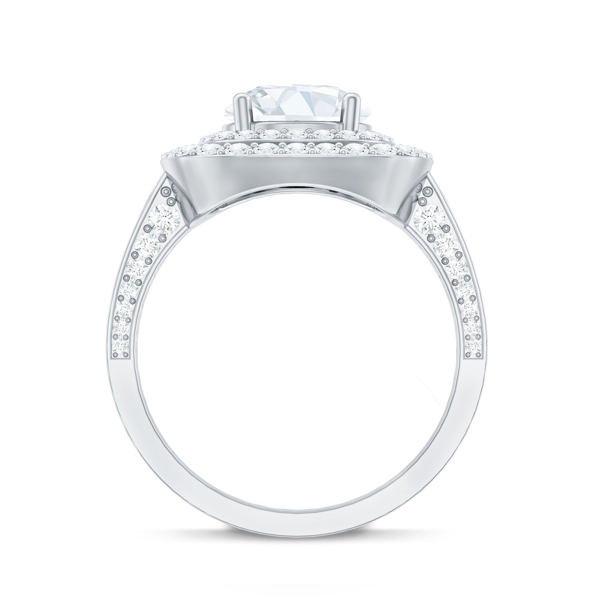 8mm Round Shape Moissanite Double Halo Statement Ring