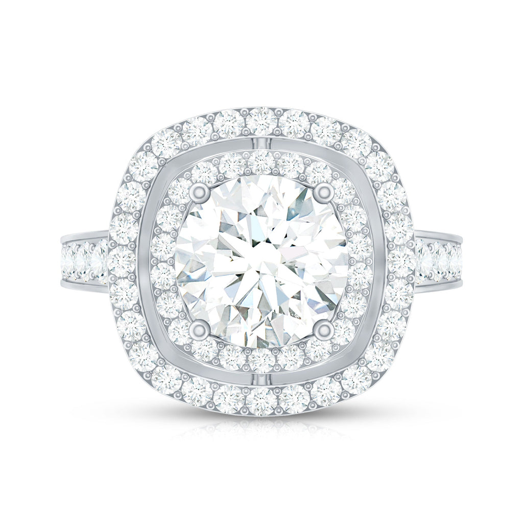 8mm Round Shape Moissanite Double Halo Statement Ring