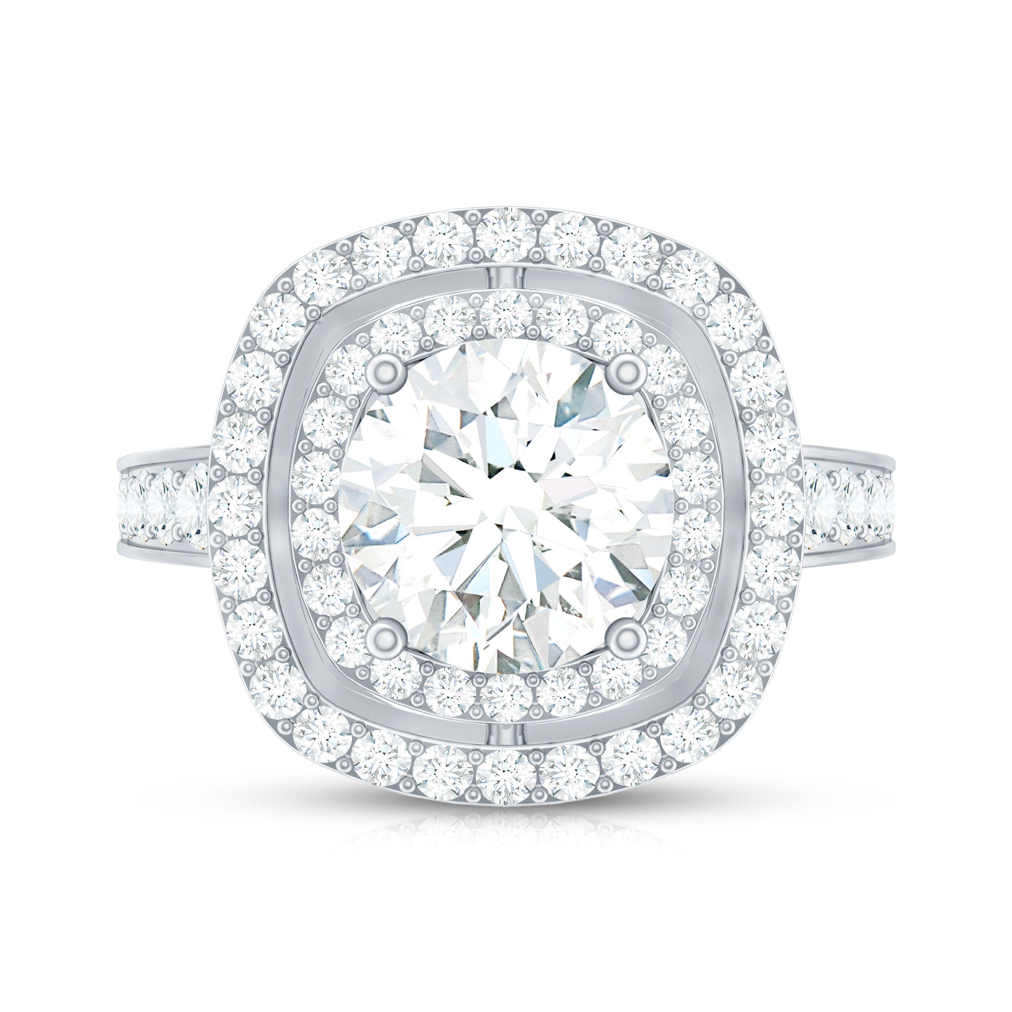 8mm Round Shape Moissanite Double Halo Statement Ring