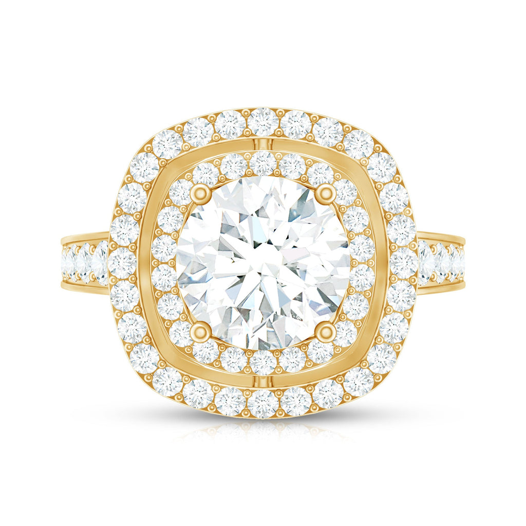 8mm Round Shape Moissanite Double Halo Statement Ring