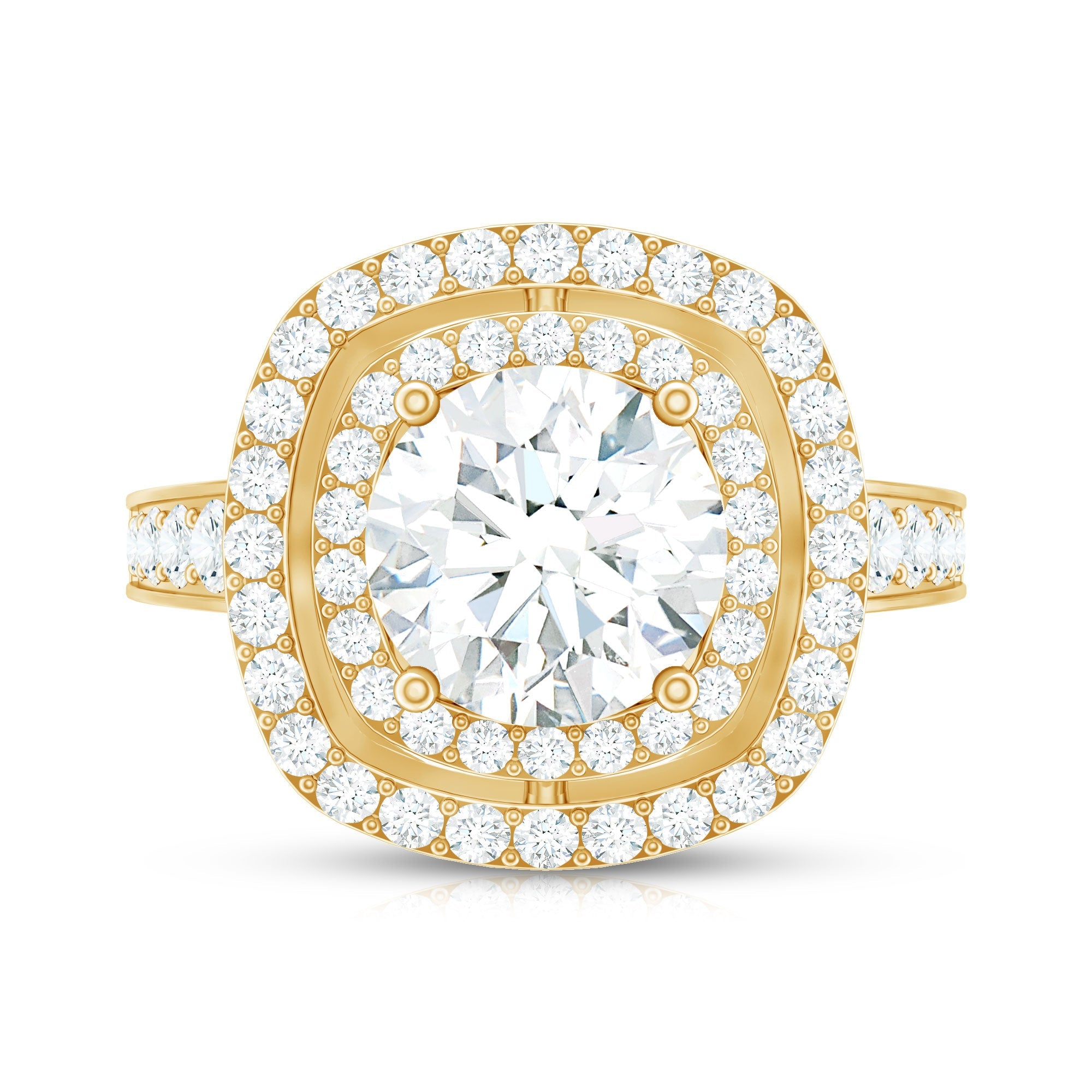 8mm Round Shape Moissanite Double Halo Statement Ring