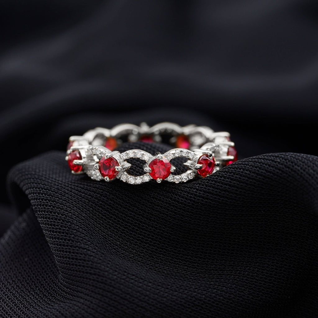 1.75 CT Lab Created Ruby Full Eternity Ring with Diamond