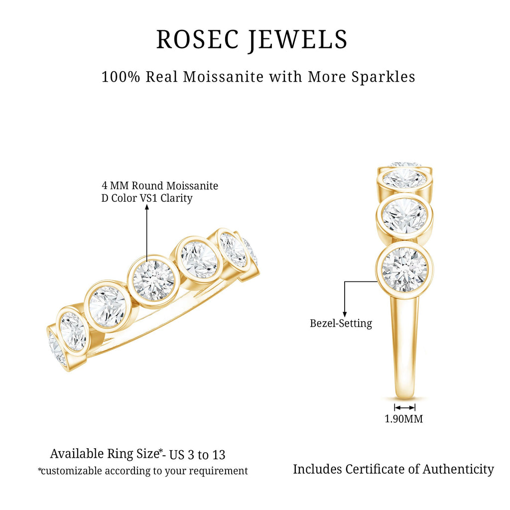 2.2 Carat Round Moissanite Half Eternity Ring in Bezel Setting