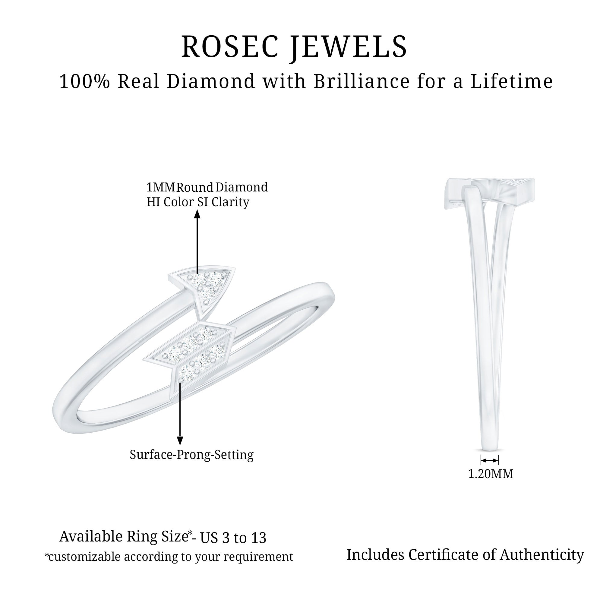 Natural Diamond Arrow Promise Ring for Her