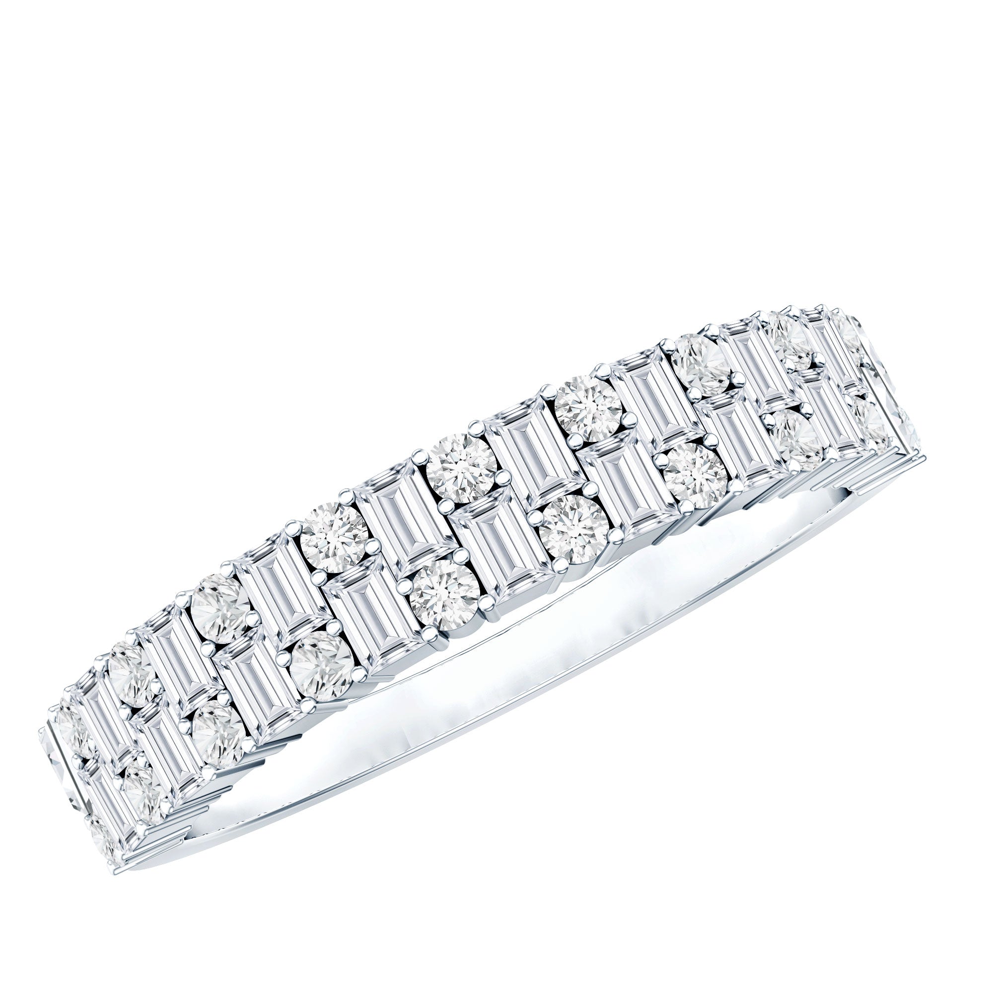 Baguette and Round Certified Moissanite Half Eternity Band Ring