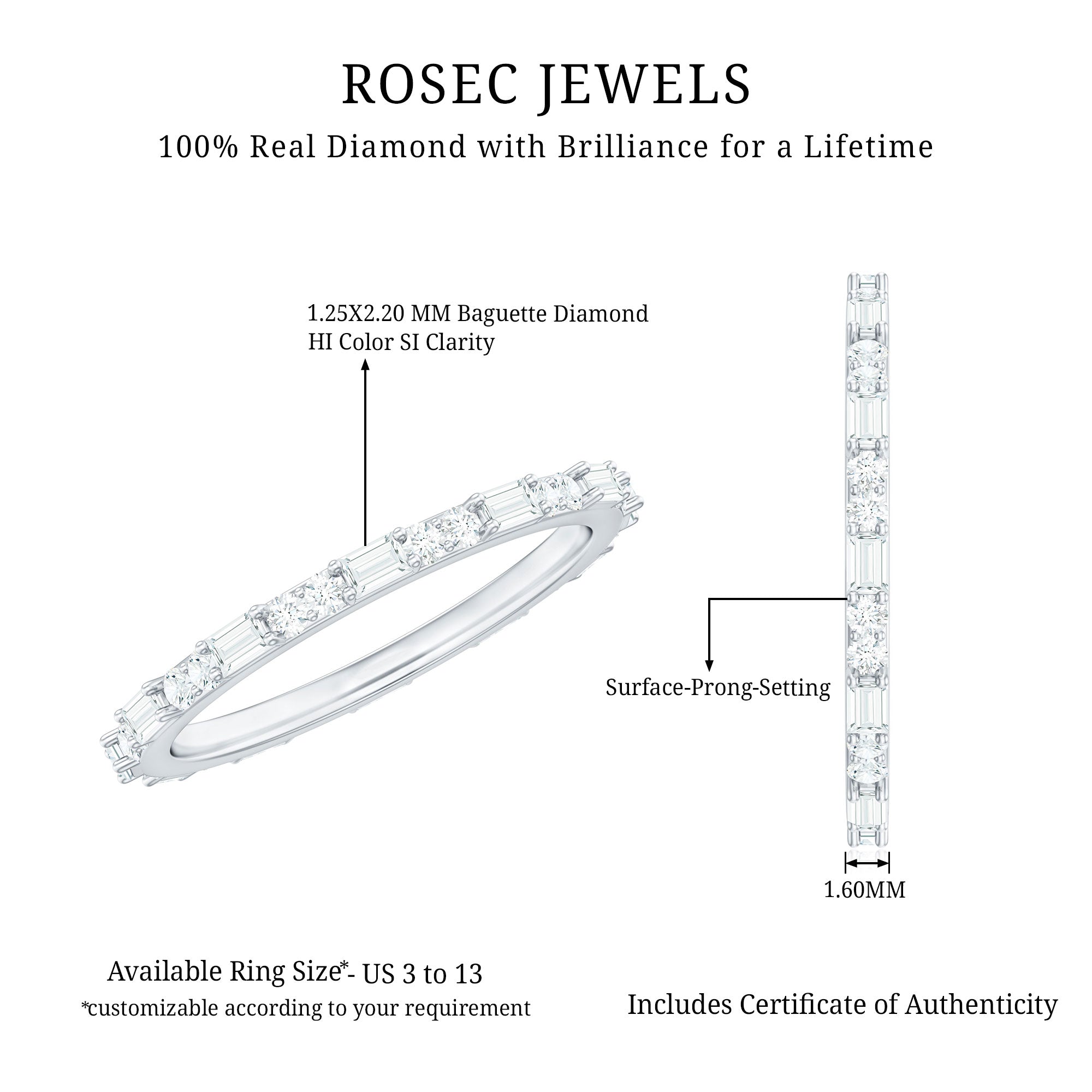 Certified Genuine Diamond Full Eternity Stackable Ring
