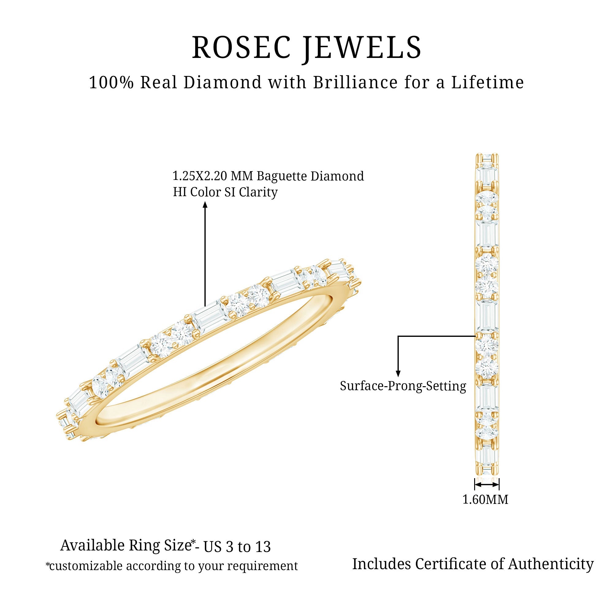 Certified Genuine Diamond Full Eternity Stackable Ring