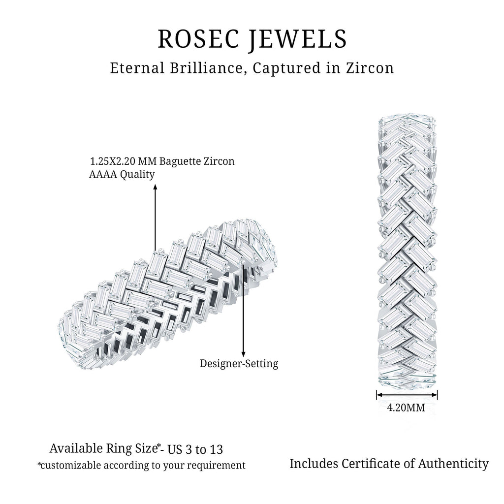 Baguette Cut Cubic Zirconia Braided Wedding Band with Certificate