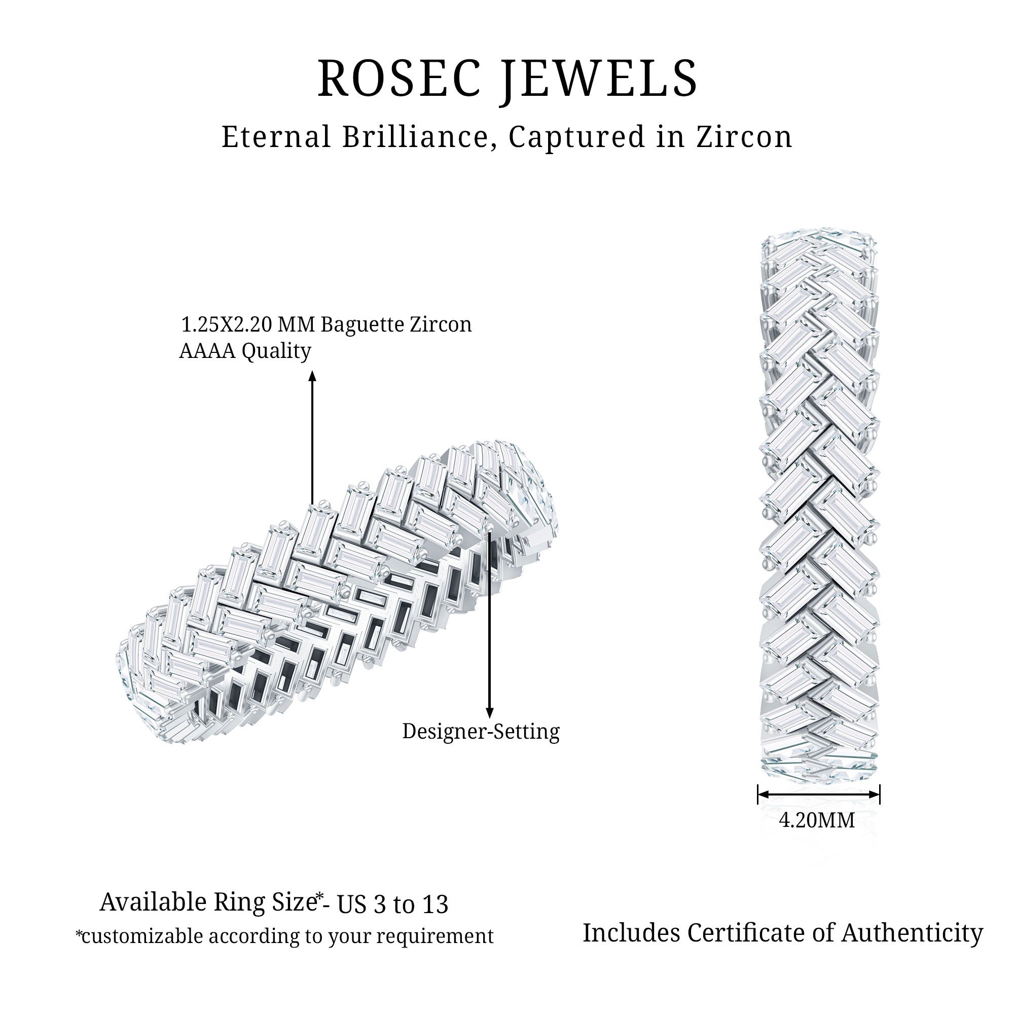 Baguette Cut Cubic Zirconia Braided Wedding Band with Certificate