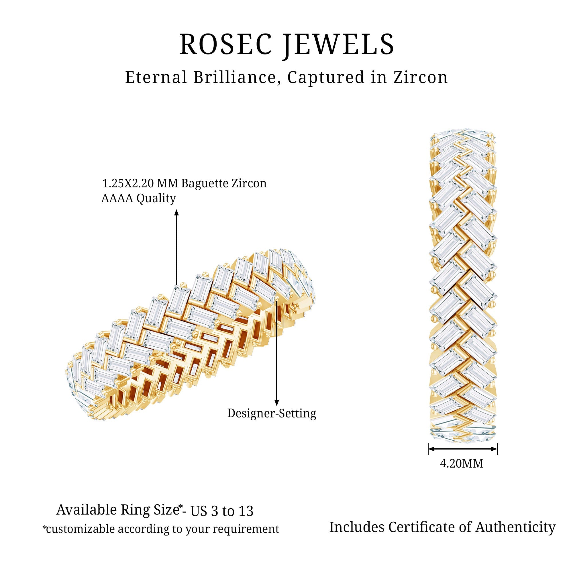 Baguette Cut Cubic Zirconia Braided Wedding Band with Certificate