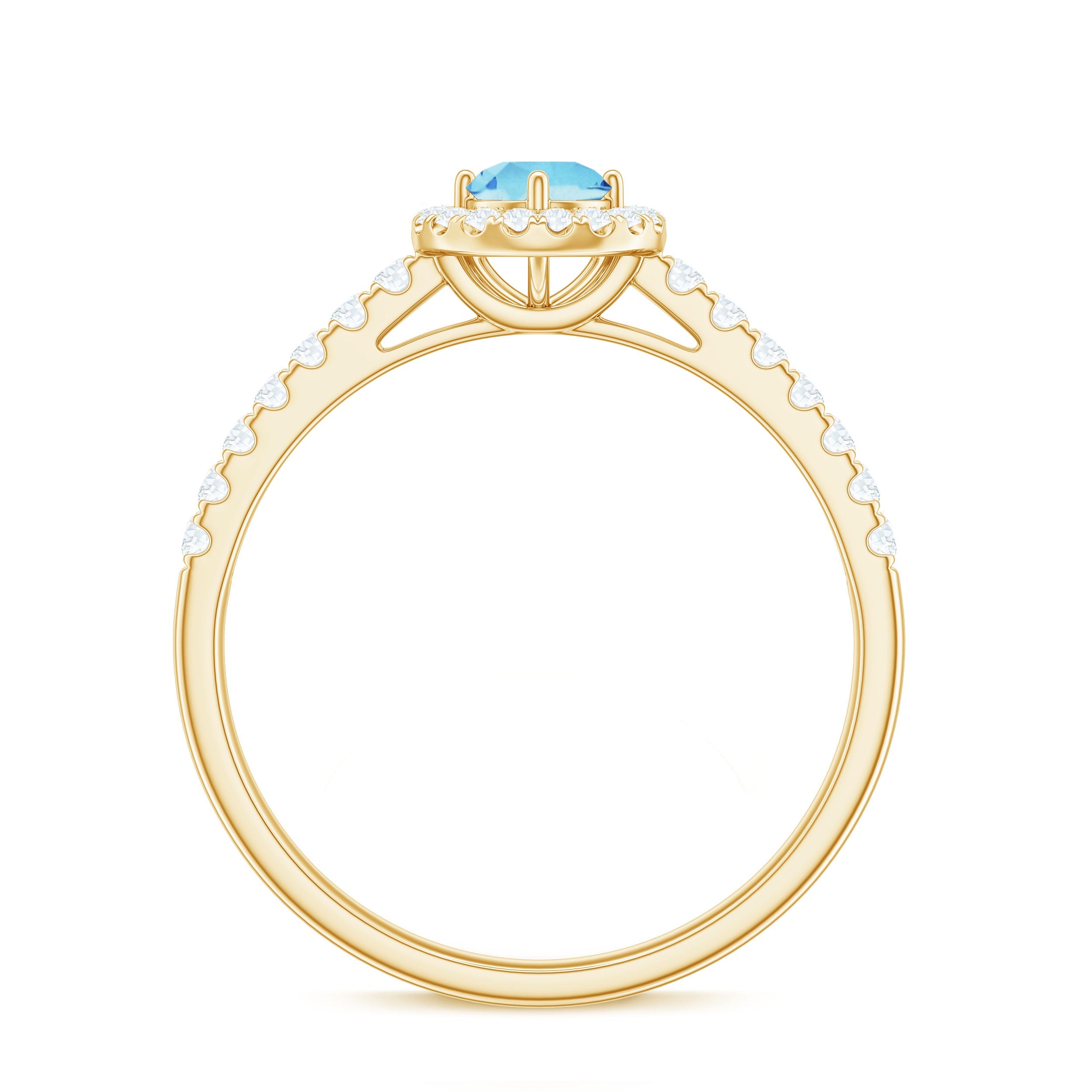 Certified Natural Aquamarine Engagement Ring with Diamond Halo
