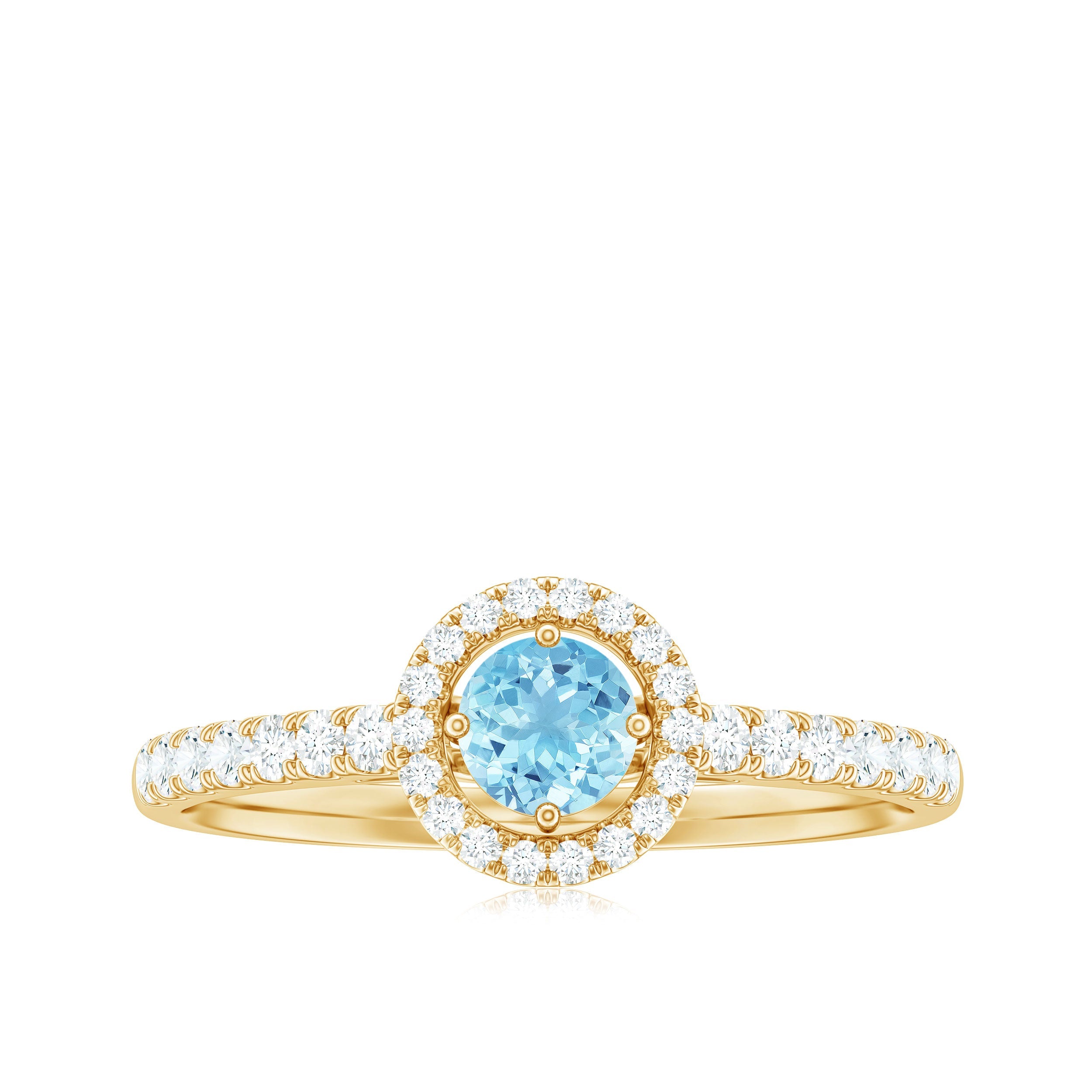 Certified Natural Aquamarine Engagement Ring with Diamond Halo