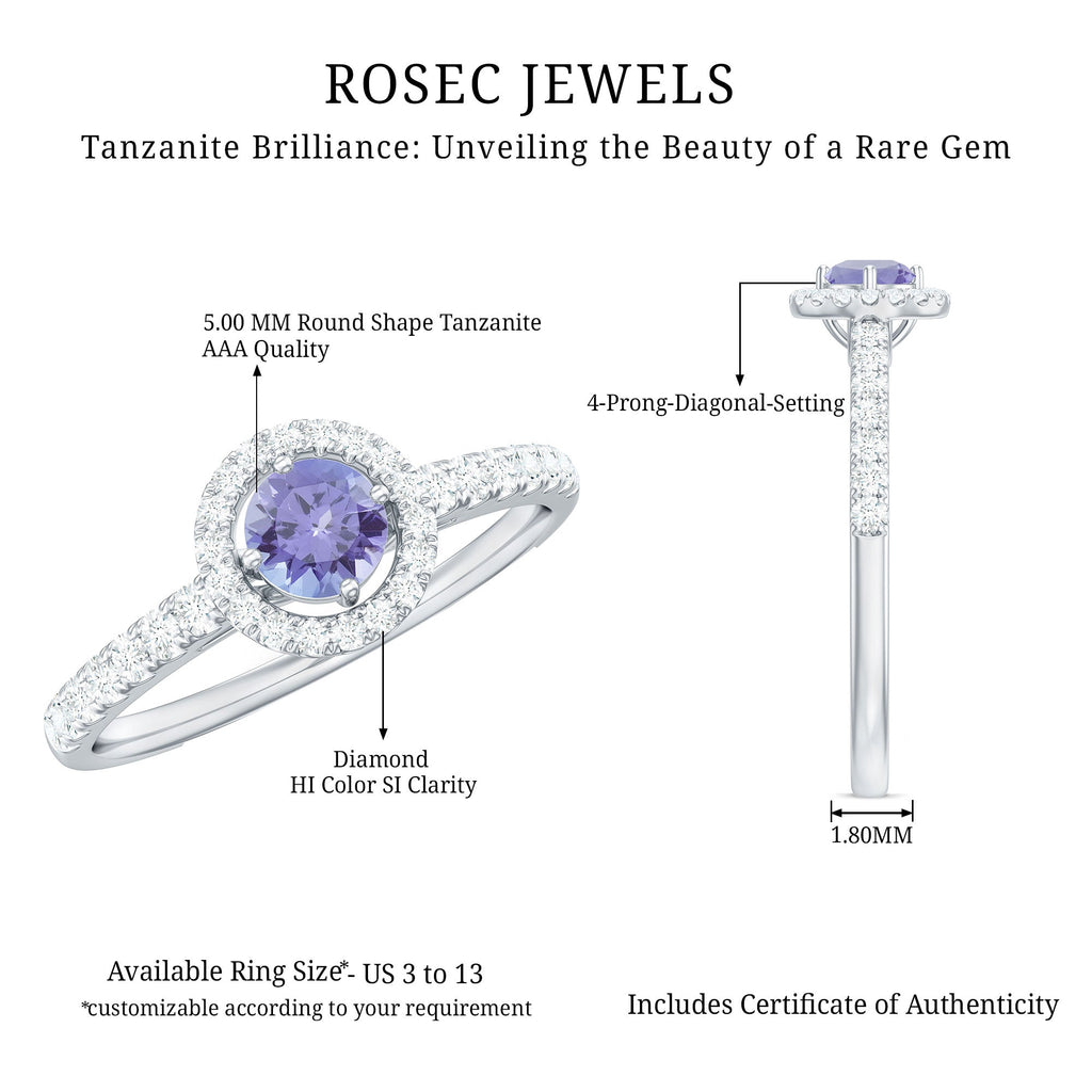 Natural Tanzanite and Diamond Promise Ring for Engagement
