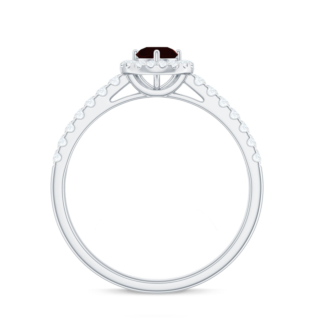 Garnet Minimal Engagement Ring with Diamond Halo