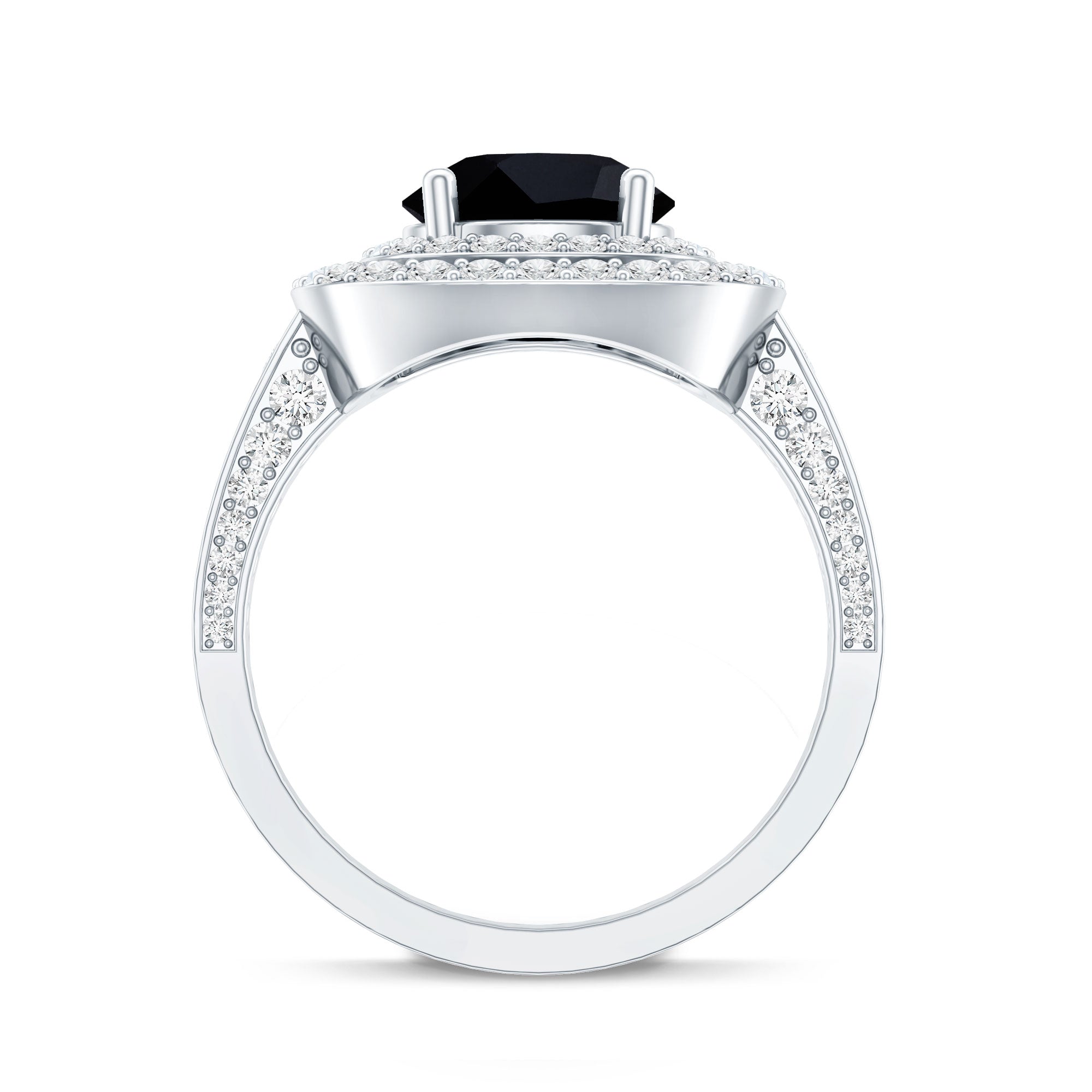 Certified 2 Carat Lab Grown Black Diamond Double Halo Engagement Ring with Moissanite