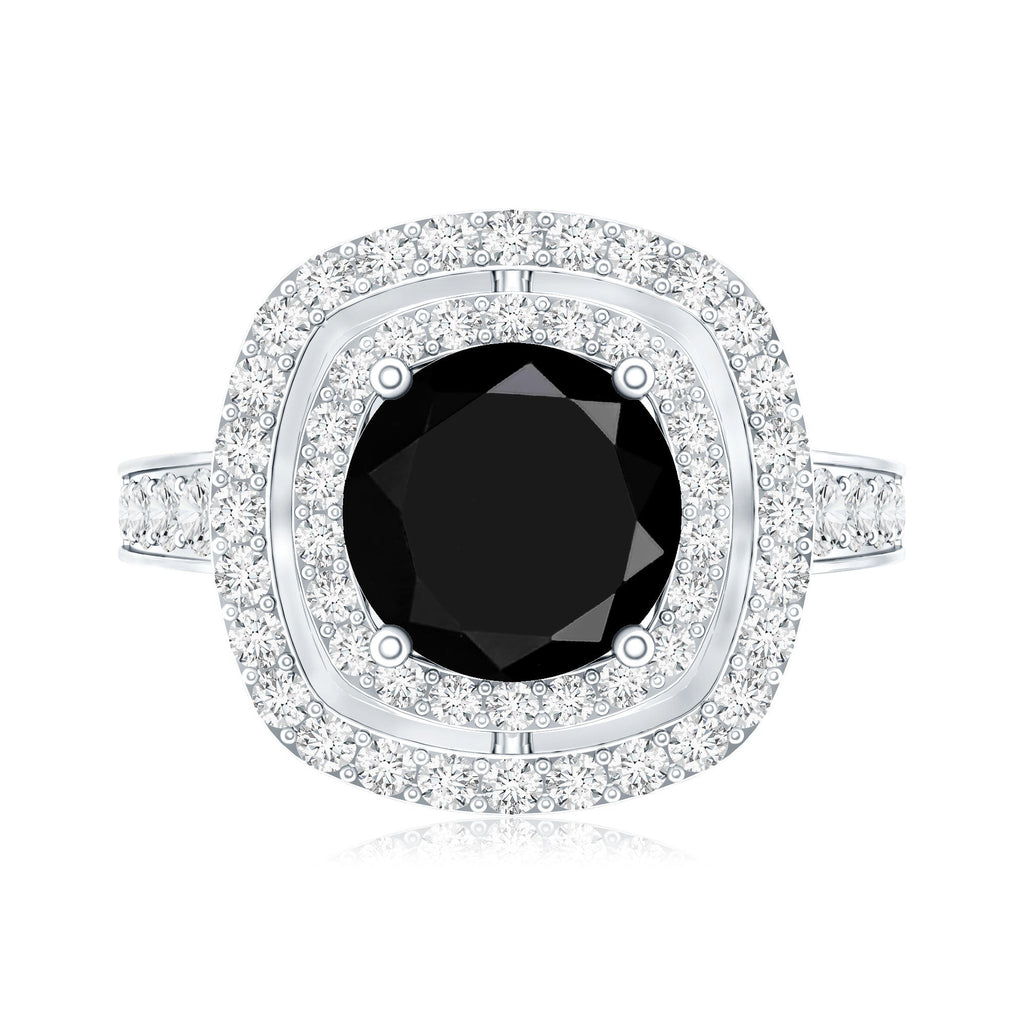 Certified 2 Carat Lab Grown Black Diamond Double Halo Engagement Ring with Moissanite
