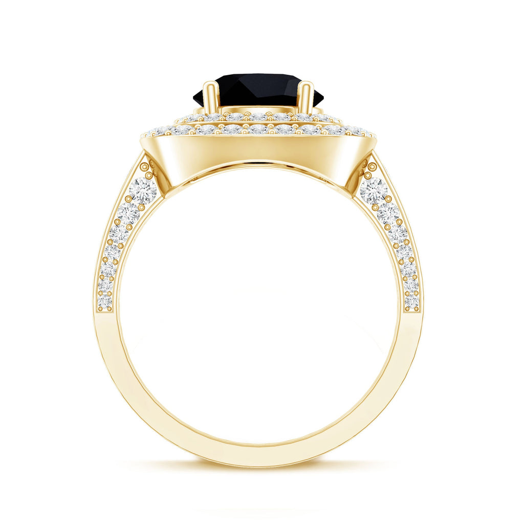 Certified 2 Carat Lab Grown Black Diamond Double Halo Engagement Ring with Moissanite