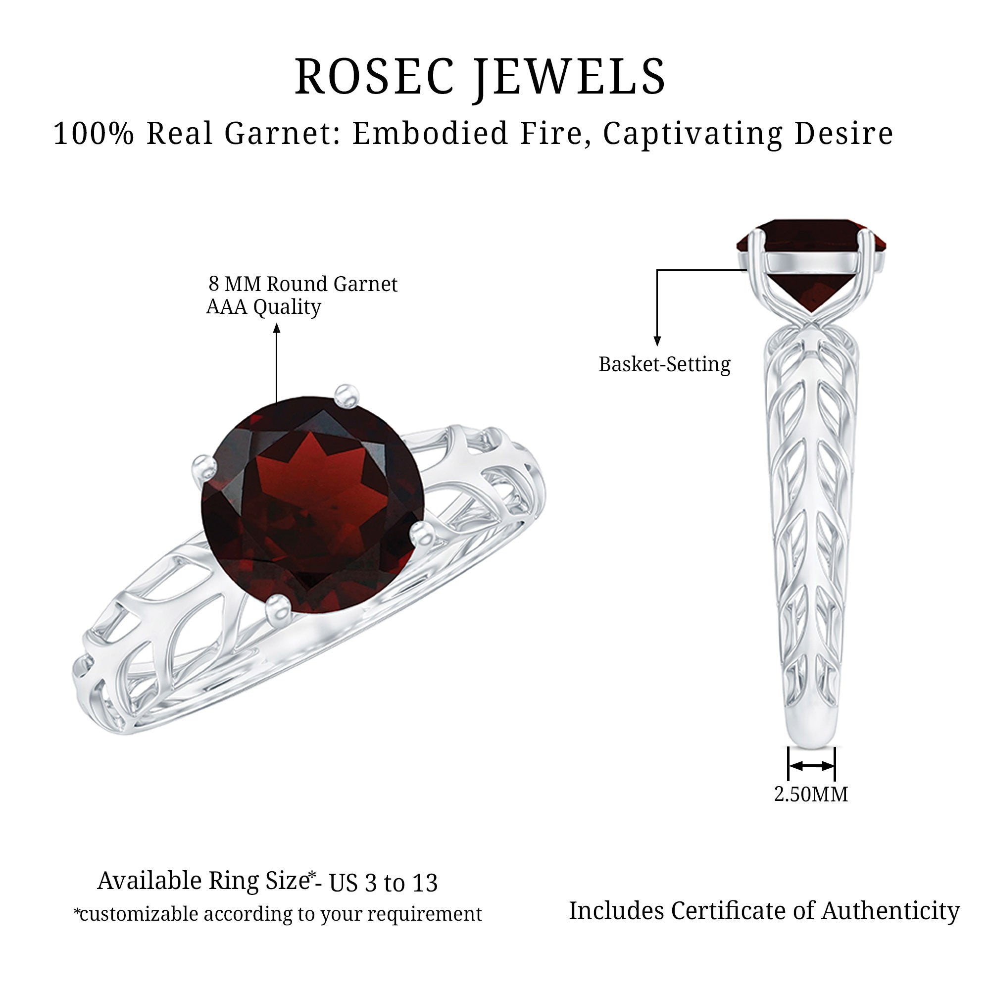 2.3 Carat Natural Garnet Filigree Engagement Ring with Certificate