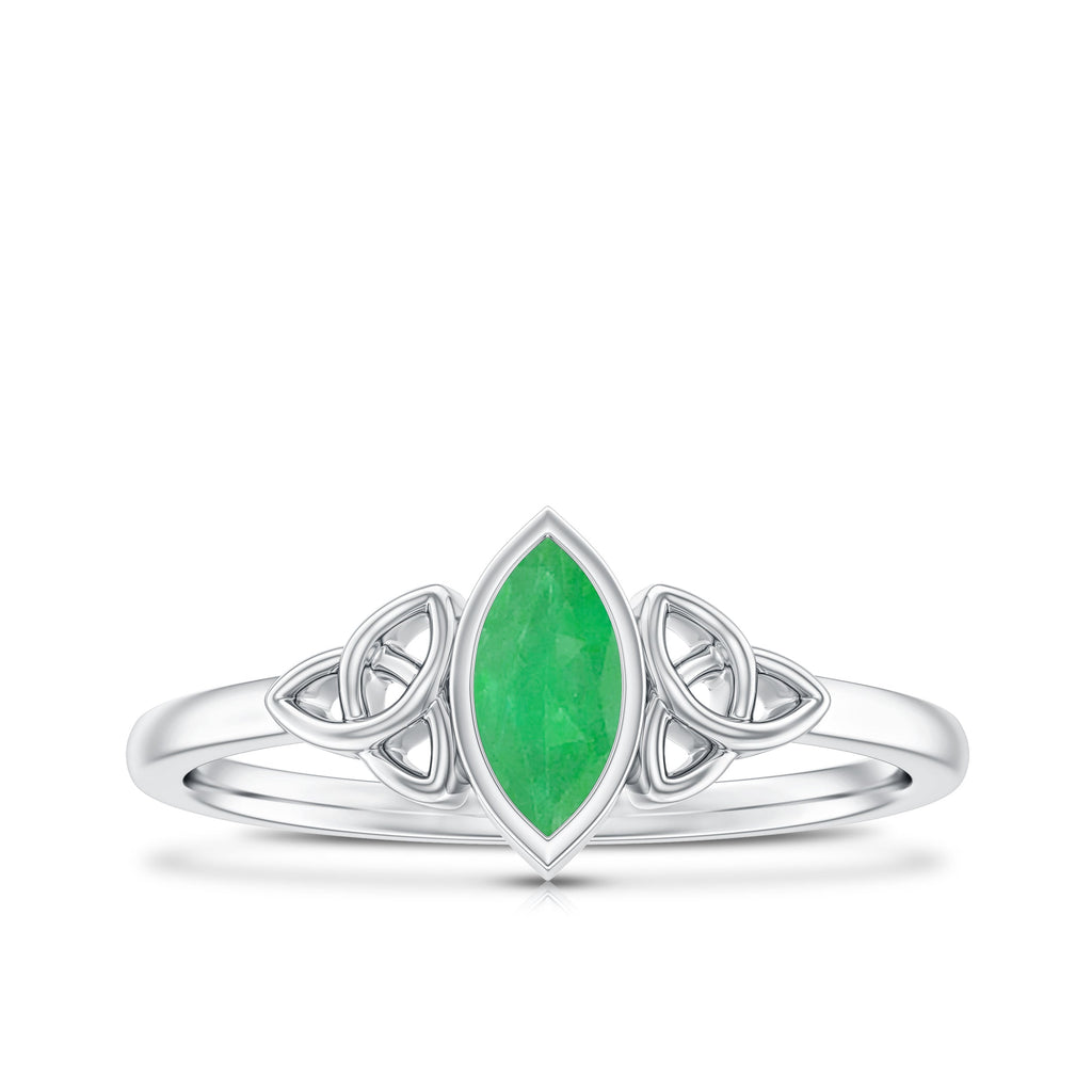 Marquise Cut Natural Emerald Celtic Engagement Ring in Bezel Setting