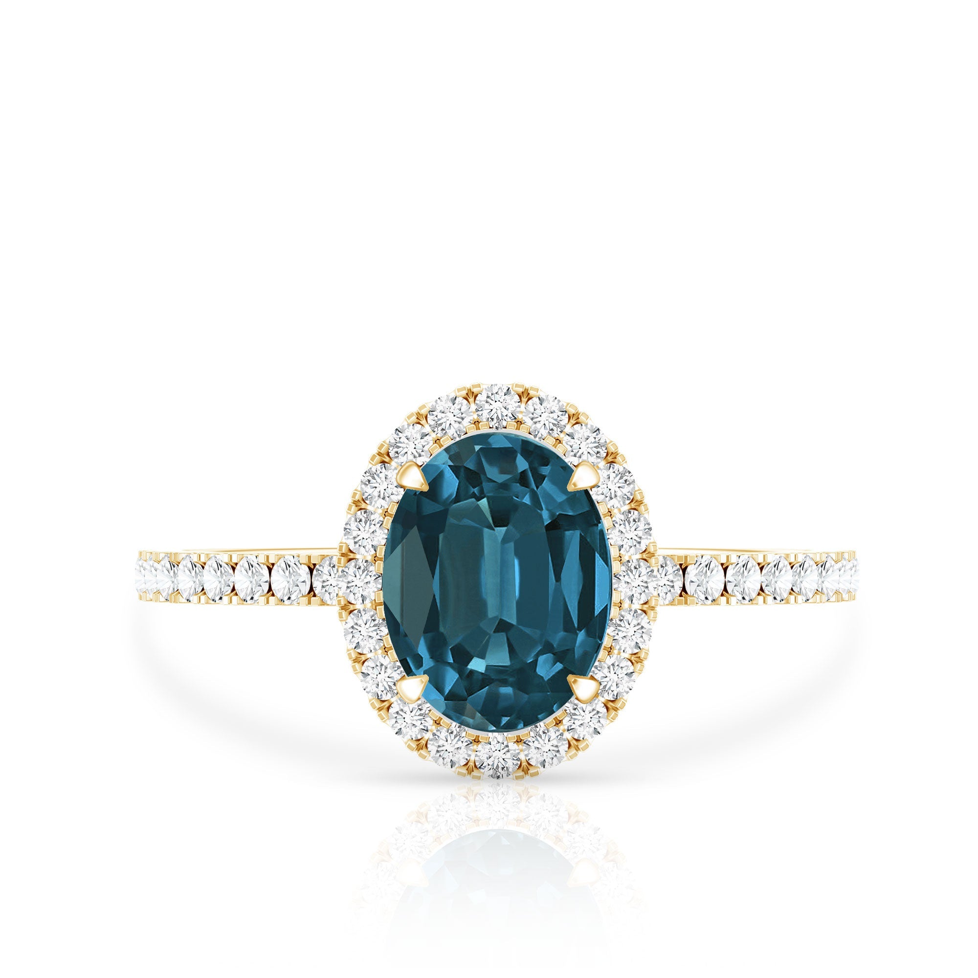 Oval 6X8MM London Blue Topaz Halo Engagement Ring